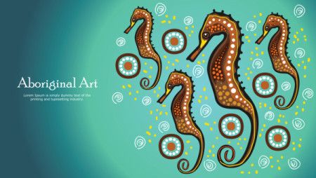 Aboriginal dot art poster design with seahorse