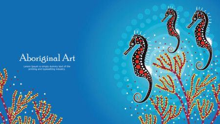Aboriginal dot art banner design with seahorse