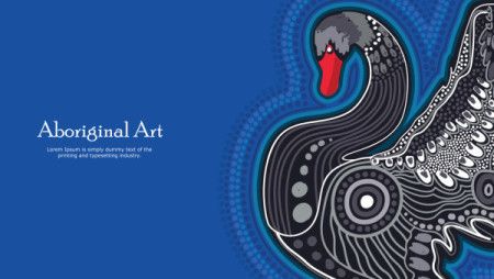 Aboriginal dot art banner design with black swan