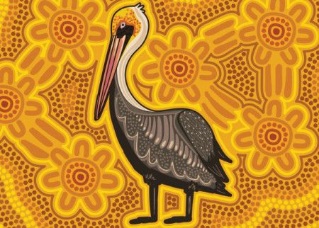 Aboriginal dot art design with pelican
