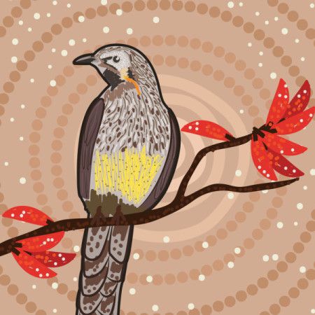 Yellow Wattlebird Aboriginal Artwork - Vector
