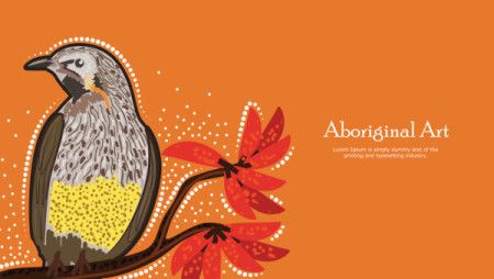 Aboriginal dot art banner design with yellow Wattlebird