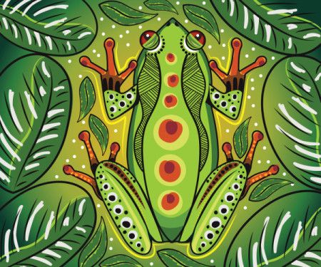 Aboriginal art vector painting with frog