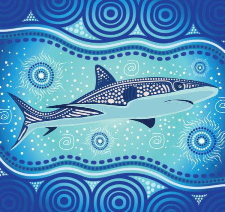 Aboriginal dot artwork with underwater shark