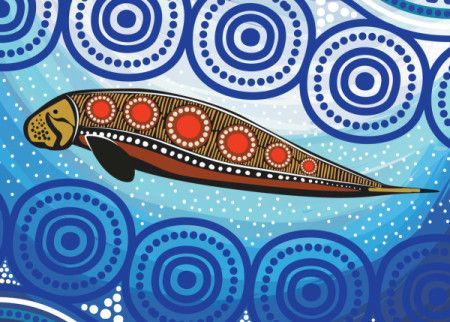 Dugong underwater art in aboriginal dot style
