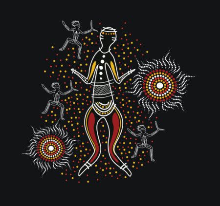 Aboriginal style of dancing people art - Illustration