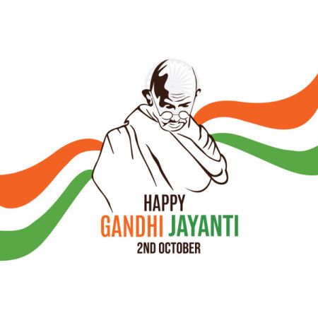 Mahatma Gandhi Outline Portrait With Indian National Flag Background