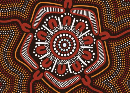 Aboriginal Australian dot art with boomerang - Vector