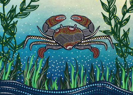 Aboriginal art vector painting with crab