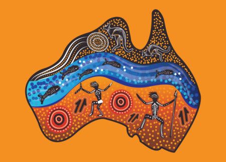 Map of Australia decorated with aboriginal art - Vector illustration