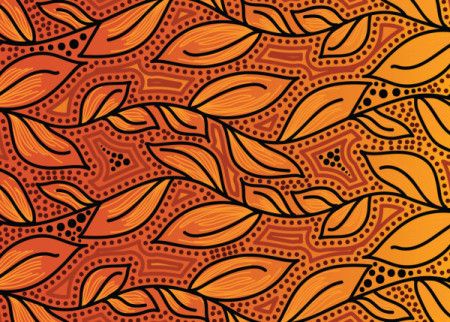 Aboriginal dot art leaves pattern background