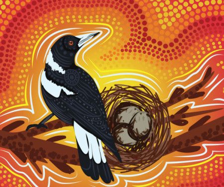 Magpie with nest aboriginal dot painting