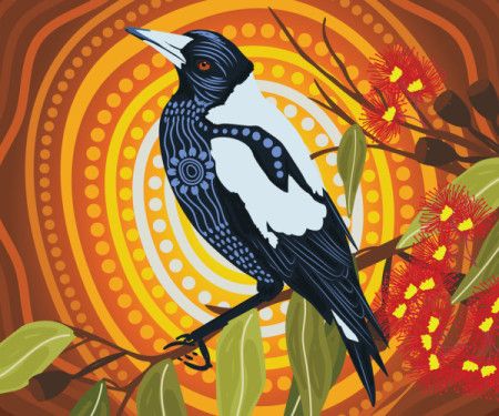 Magpie aboriginal dot painting - Vector