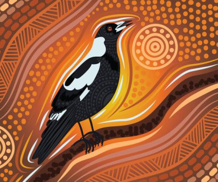 Aboriginal style of dot Magpie artwork