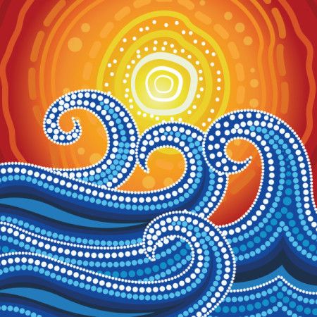 Aboriginal art vector painting with water waves