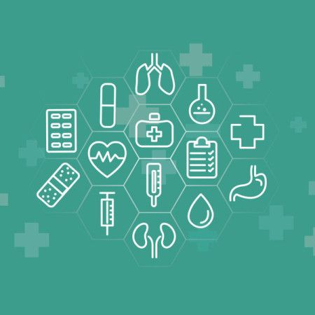 Green healthcare background with medical elements
