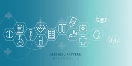 Blue healthcare background with medical elements