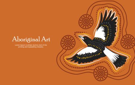 Aboriginal art poster design with flying magpie