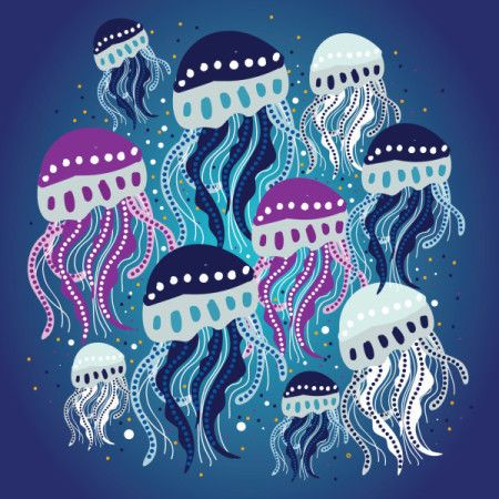 Aboriginal art vector painting with jellyfish