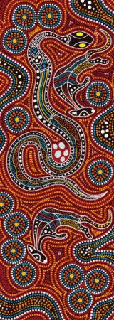 Aboriginal dot artwork with snake and kangaroo