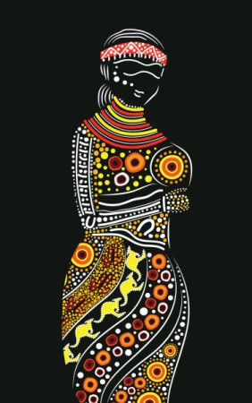 Aboriginal woman dot painting - Illustration