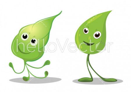Happy leaves cartoon characters, Leaf Mascot - Vector illustration