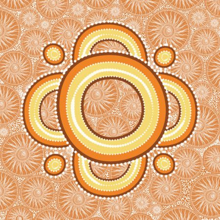 Aboriginal dot art vector orange background