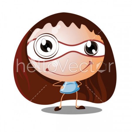 Cute smiling cartoon girl with big head small body - Vector illustration