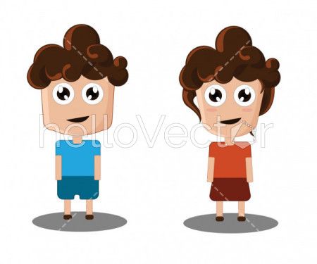 Cute children, Boy and girl cartoon character - vector illustration