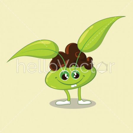 Happy cute cartoon character with leaves, Leaf Mascot - Vector illustration