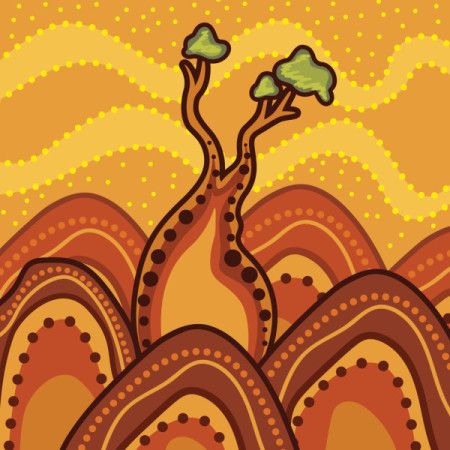 Aboriginal dot art style vector Boab (Baobab) tree painting