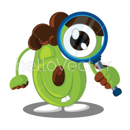 Cute cartoon looking through magnifying glass - Vector illustration