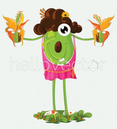 Vector Cartoon Funny Scarecrow, Happy Smiling Scarecrow Character Illustration