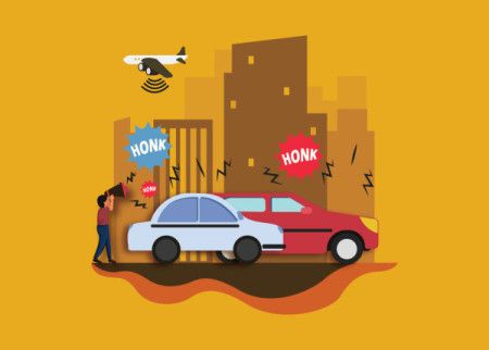 Flat illustration of noise pollution by vehicles