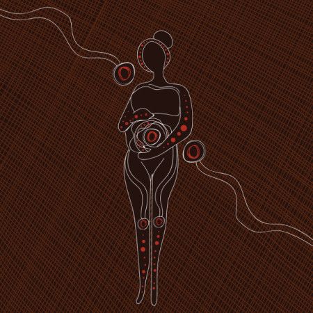 Painting of a pregnant woman in aboriginal style