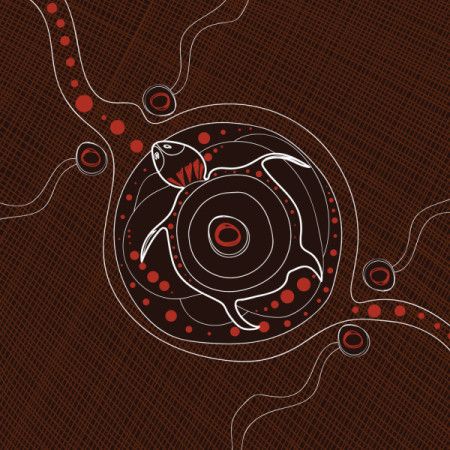 Aboriginal style of turtle art on brown background