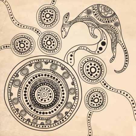 Grey aboriginal dot art design with kangaroo