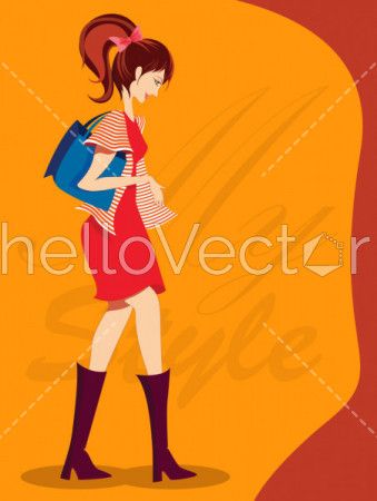 Stylish fashion girl, Fashion cover page design - Vector illustration