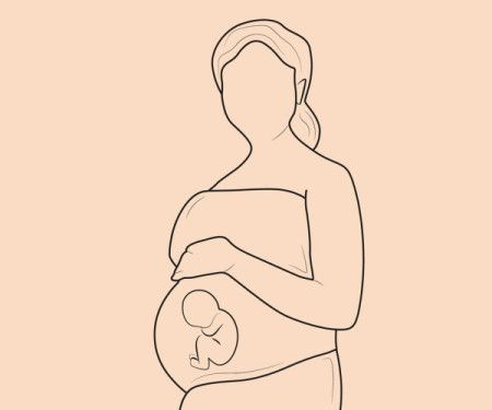 Line drawing illustration of a pregnant woman