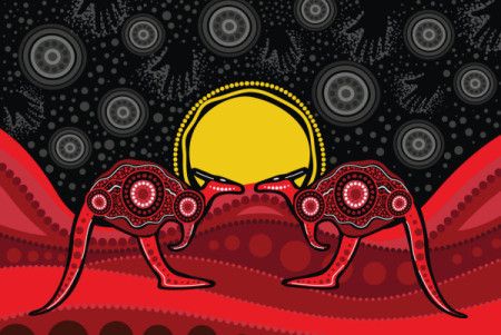 Vector aboriginal art background with two kangaroos