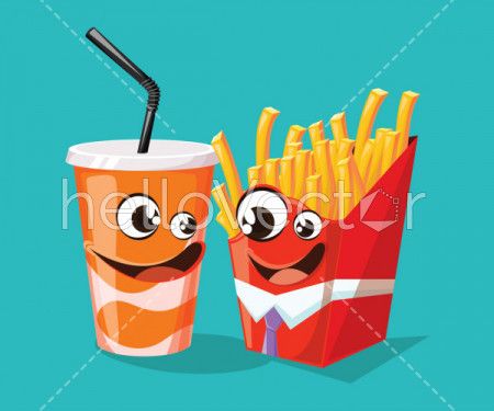 Fast food cartoon characters, burger and french fries with cute smiling  face - Download Graphics & Vectors
