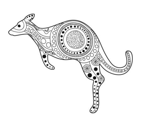 Kangaroo black sketch in aboriginal art style - Vector illustration