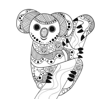 Koala black sketch in aboriginal art style - Vector illustration