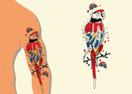 Scarlet Macaw Colorful Tattoo Illustration