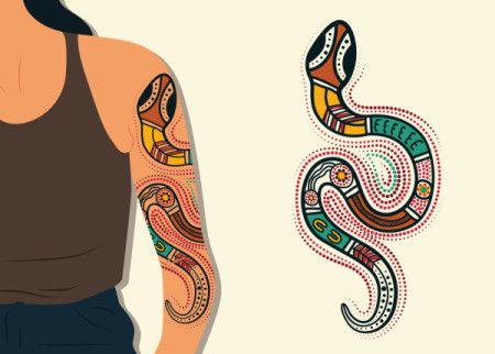 Aboriginal colorful snake tattoo design illustration