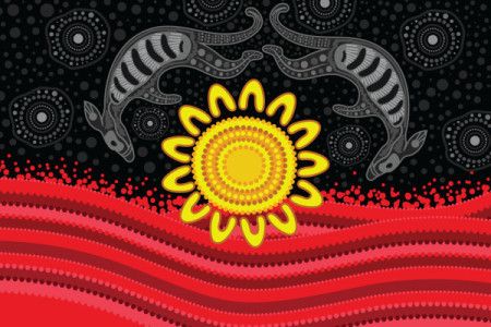 Vector aboriginal art background with two kangaroos