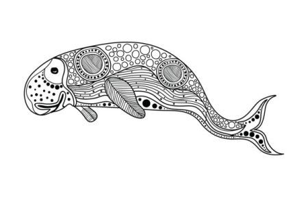 Dugong drawing in aboriginal art style - Vector illustration