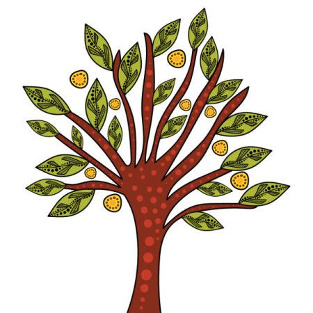 Tree illustration with aboriginal dot design