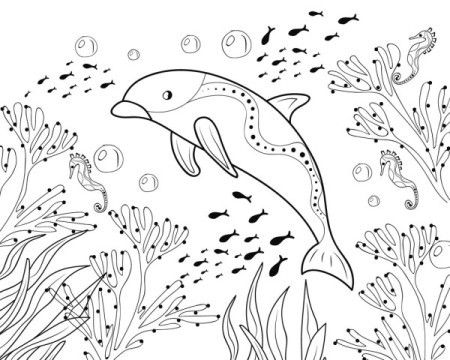 Hand drawn underwater scenery coloring book illustration