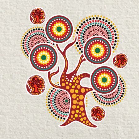Colorful tree artwork with aboriginal dot art style